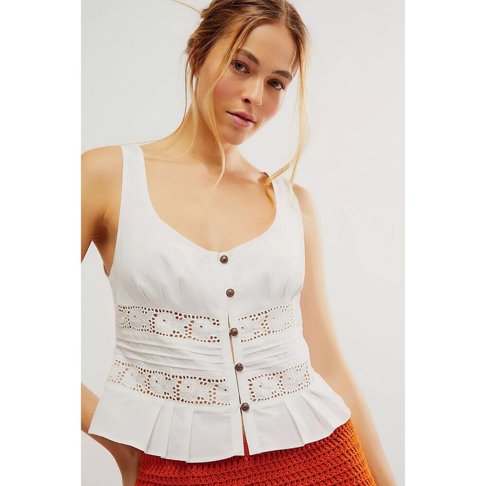 Free People Kianna Lace Tank Cami Blouse Top Embroidered Eyelet XS NWT 285889
